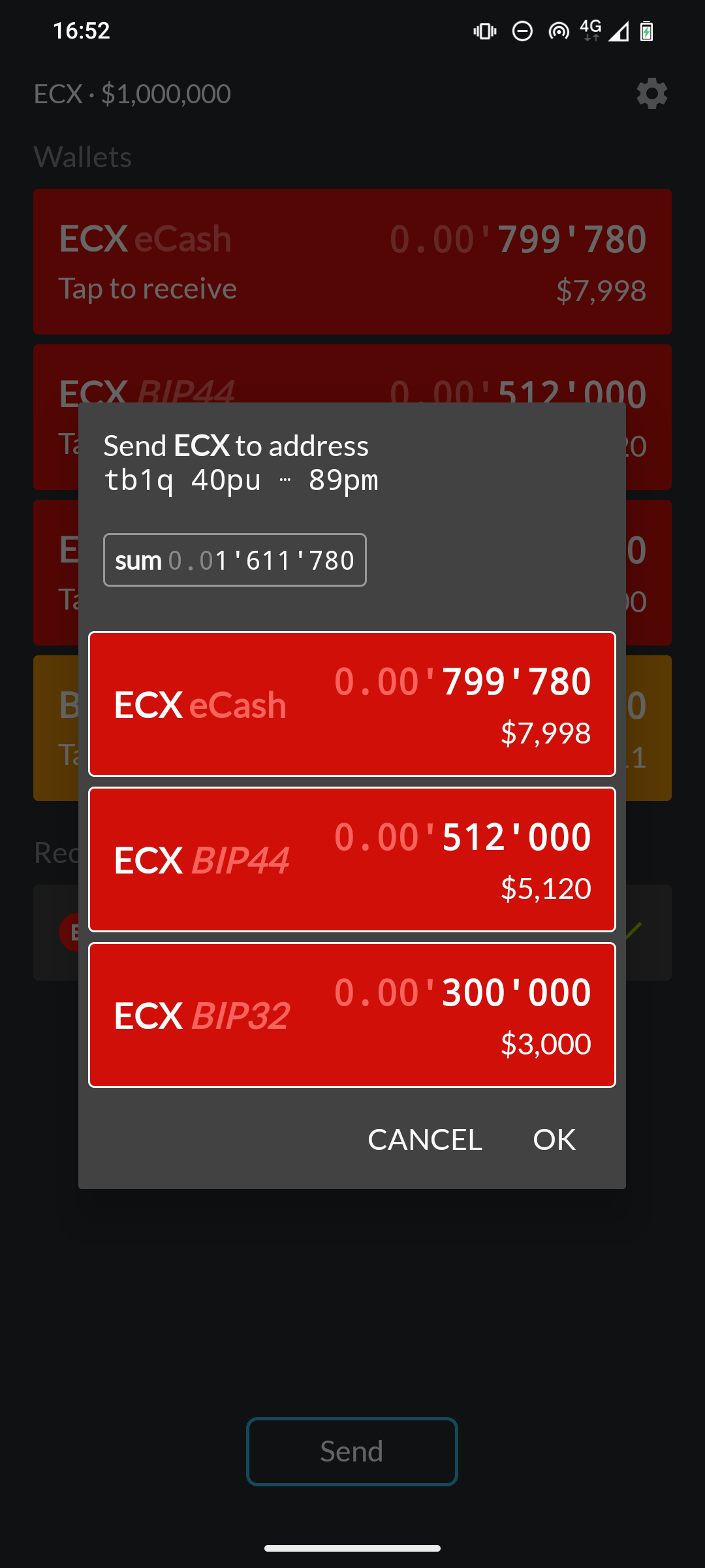 eWallet asking which funded ECX wallets to spend from